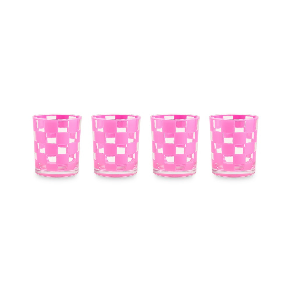 Pink Check Acrylic Tumblers, Set of 4 | MacKenzie-Childs