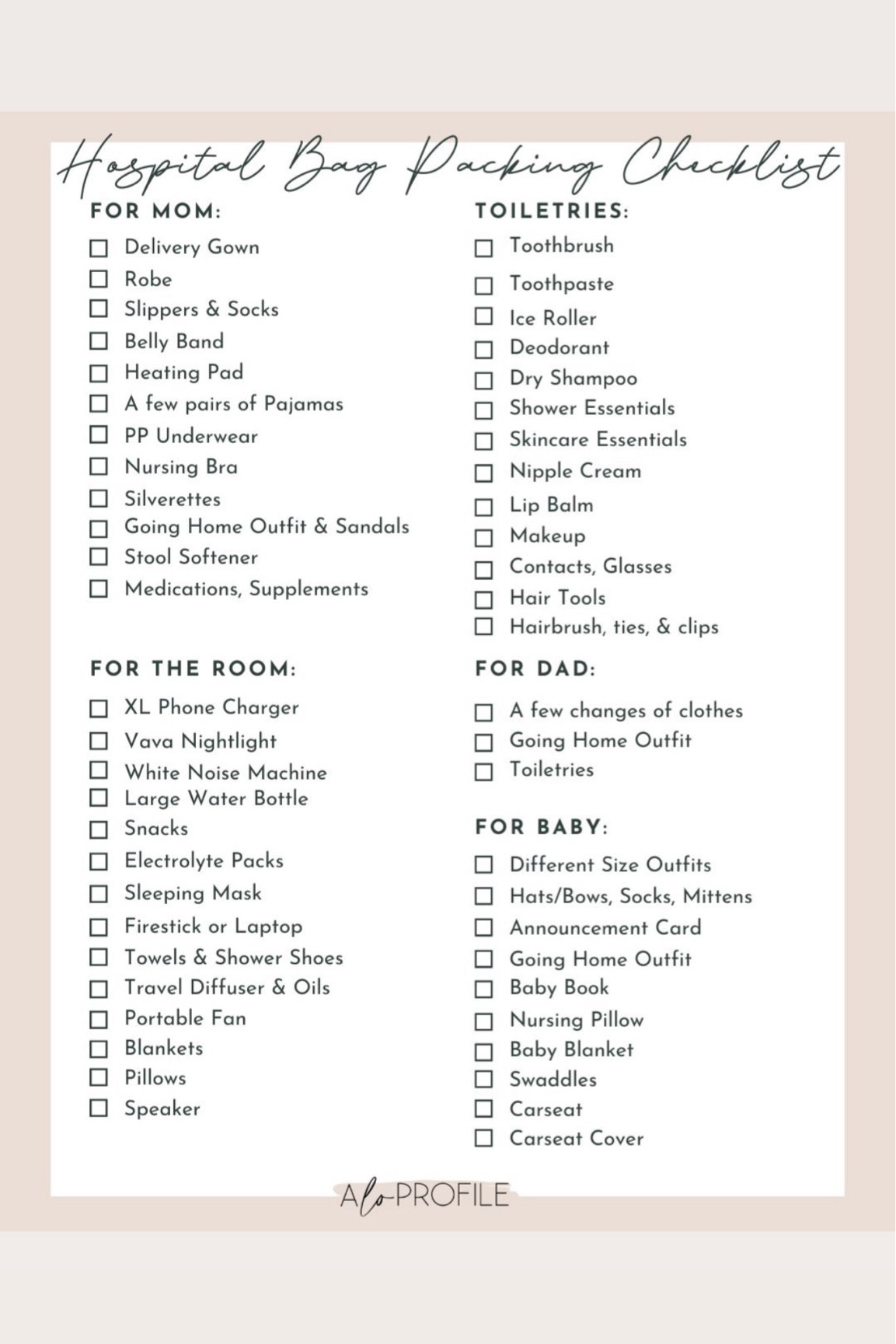 Hospital bag packing checklist. 

#LTKBump #LTKBaby