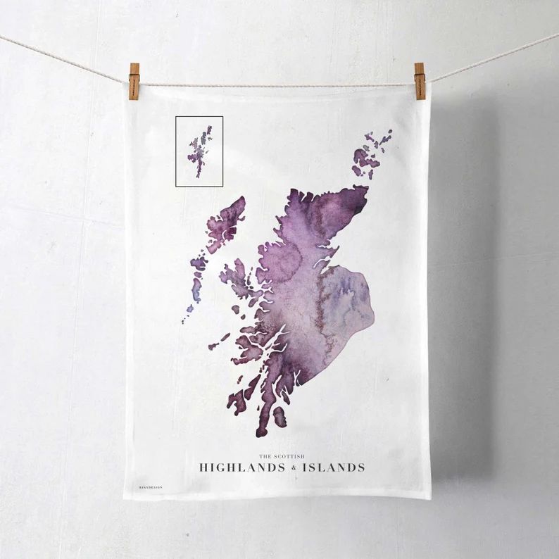 Scottish Highlands and Islands Watercolour Organic Cotton Tea Towel Art | Gift for a Scotland Lov... | Etsy (US)
