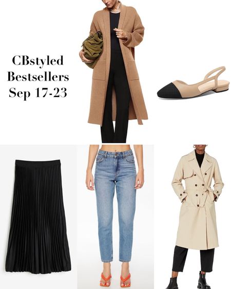 Bestsellers Sep 17-23:
1. Amazon coatigan: perfect for fall transition and great quality. I got it in grey last fall and loved it so I added black and camel this year. I’m 5’ 7 and have long arms so I sized up on to M.
2. Cap toe slingbacks: designer inspired and a classic but trendy style. Fit a little snug, I had to go up 1/2 size.
3. Pleated midi skirt: on trend and super versatile. Elastic waist, fits tts
4. Jeans: roomier in the thigh and slightly tapered gives it a barrel shape but much less exaggerated than the really trendy style. The denim is soft and they fit tts.
5. Trench coat: classic style that’s currently trending, great quality and price. Roomy fit
I also linked more of last weeks most popular items


#LTKover40 #LTKstyletip #LTKshoecrush