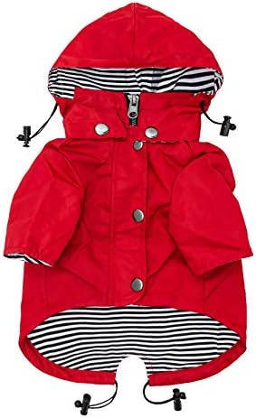 Red Zip Up Dog Raincoat With Reflective Buttons, Pockets, Rain/Water Resistant, Adjustable Drawst... | Amazon (US)