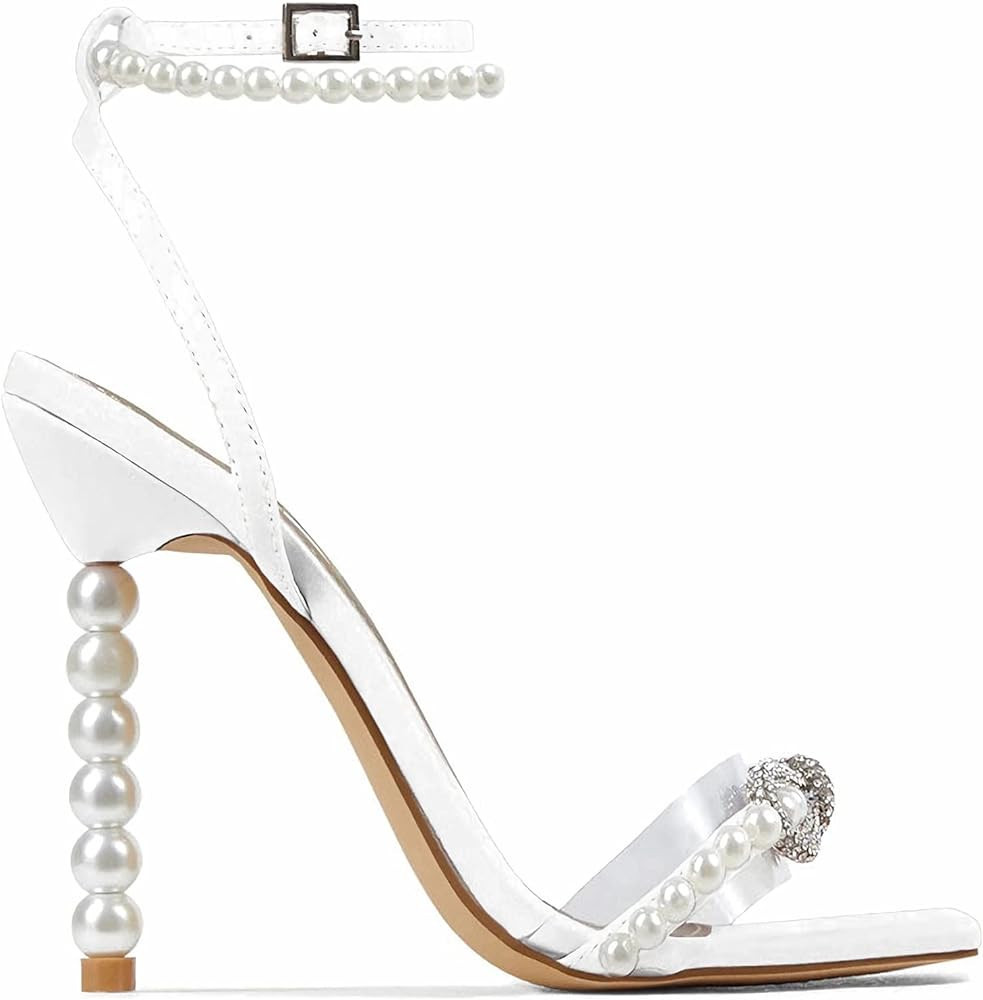 MissHeel Pearl Stiletto Heels with Rhinestone Bow | Amazon (US)