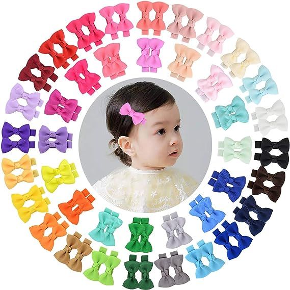 WillingTee 80 Pieces 2 Inch Grosgrian Ribbon Hair Bow Fully Ribbon Lined Alligator Clips Hair Acc... | Amazon (US)