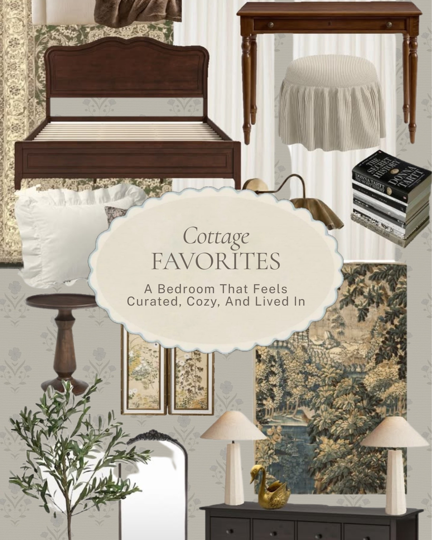 Everything a bedroom needs to feel warm and completely pulled together ✨ 

A carved wood bed frame, a brass sconce, a ruffled ottoman, a tapestry, cream table lamps, and all the layered details that make a room feel like you've lived there for years. 

All linked here 🤍 

#LTKhome