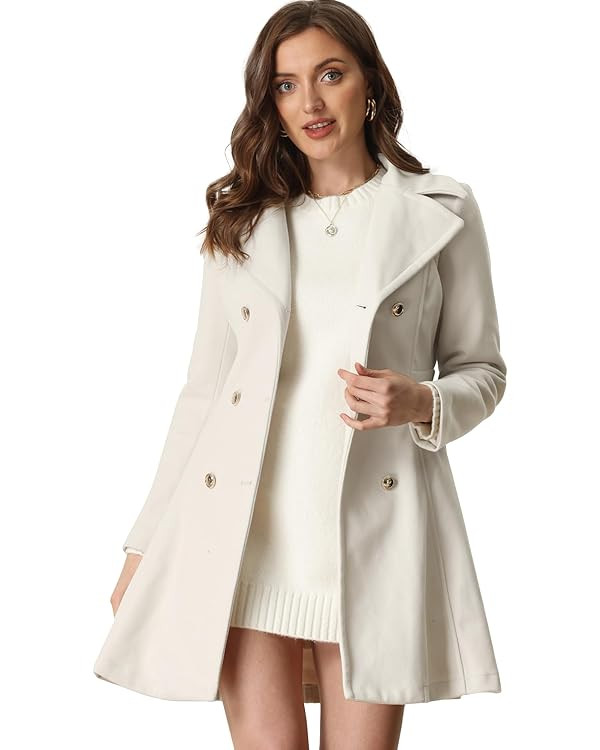 Allegra K Winter Long Coat for Women's Lapel Collar Double Breast Coats | Amazon (US)