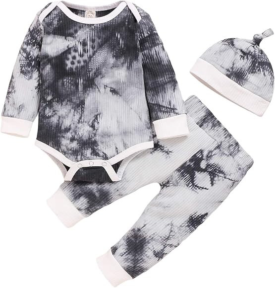 Bagilaanoe Unisex Clothes Baby Boy Girl Long Sleeve Romper Bodysuit Tops Pants Hat Pajamas Tie Dy... | Amazon (CA)