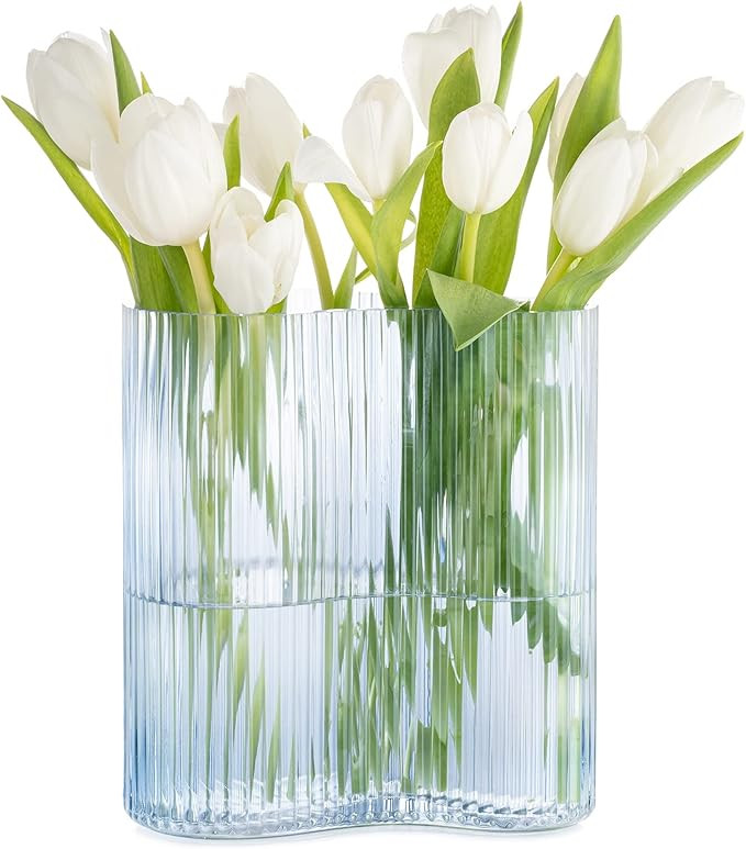 MOLIMAO Glass Vase for Centerpieces,Modern Large Vase for Flowers,Footprint Shape Striped Bottle ... | Amazon (US)