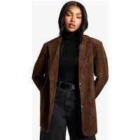 boohoo Women's Vintage Look Faux Suede Relaxed Fit Blazer in Chocolate | Size: 4 | Denim/Suede | boohoo (US & Canada)