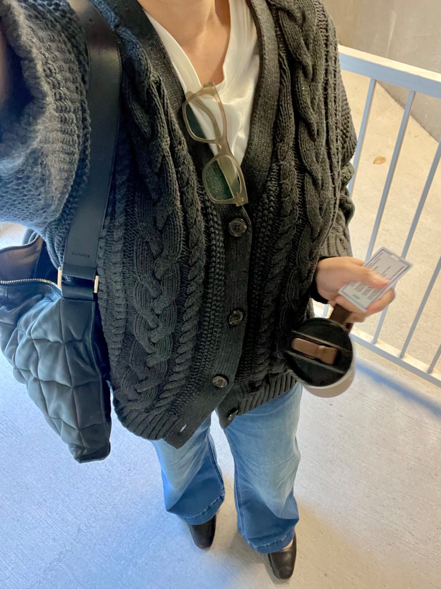 Took a super quick OOTD selfie on my way to the office. I rec’d a few compliments on this cardigan which was so nice to hear b/c I love it!!  

I did size up to an XL and am glad I did. I wanted all the oversized comfy cozy vibes. 10/10!

#LTKootd #LTKFindsUnder100 #LTKWorkwear