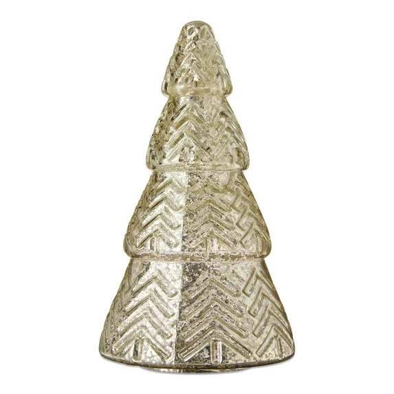 Glass Ribbed Christmas Tree Tabletop Decoration, Silver, 9.3", by My Texas House | Walmart (US)