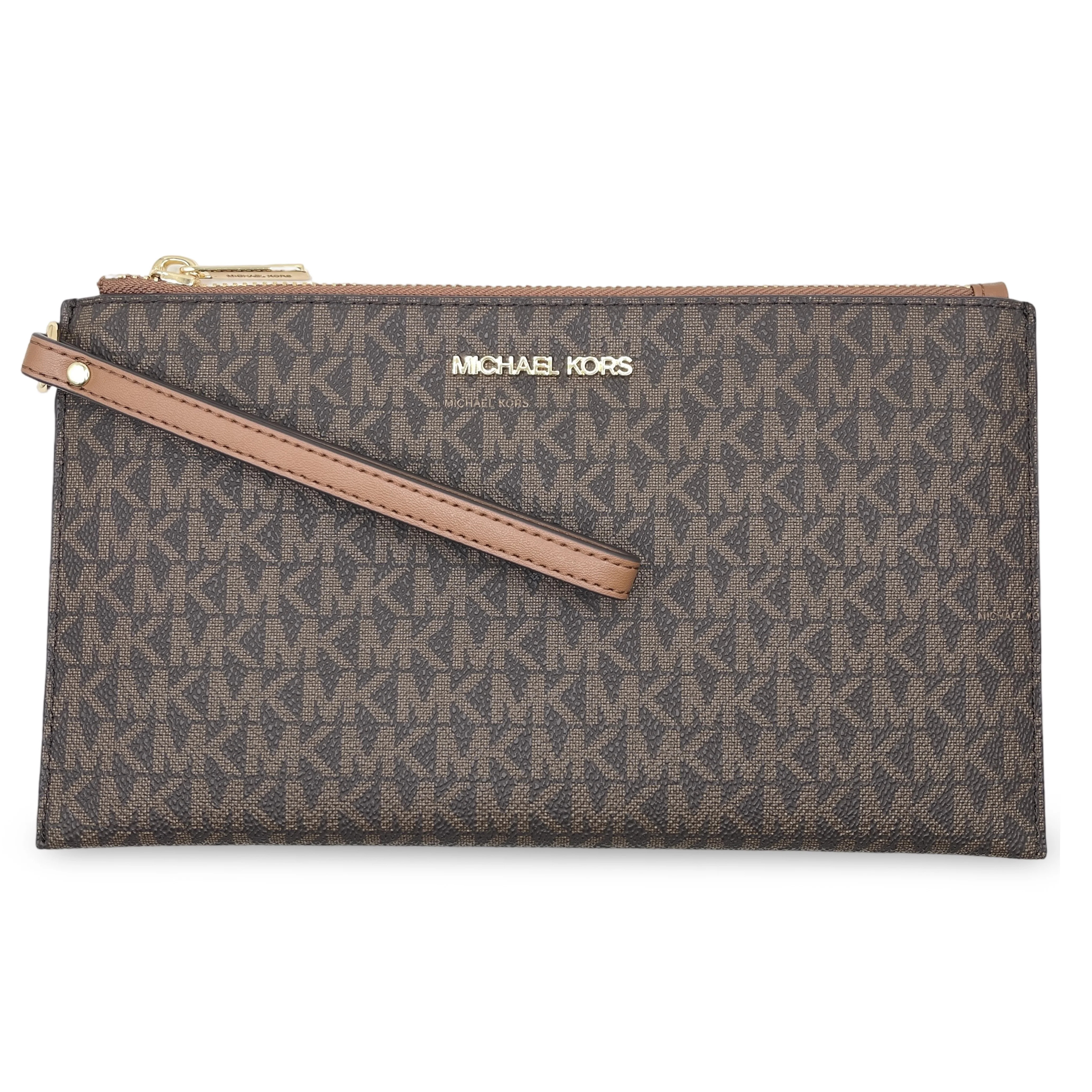 Michael Kors Women's Jet Set Travel Large Top Zip Logo Print Canvas Wristlet Pouch (Brown) - Walm... | Walmart (US)
