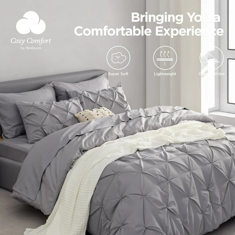 Cozy Comfort Queen Comforter Set - 7 Pieces Grey Comforters , Pintuck Bedding Sets for All Season... | Walmart (US)