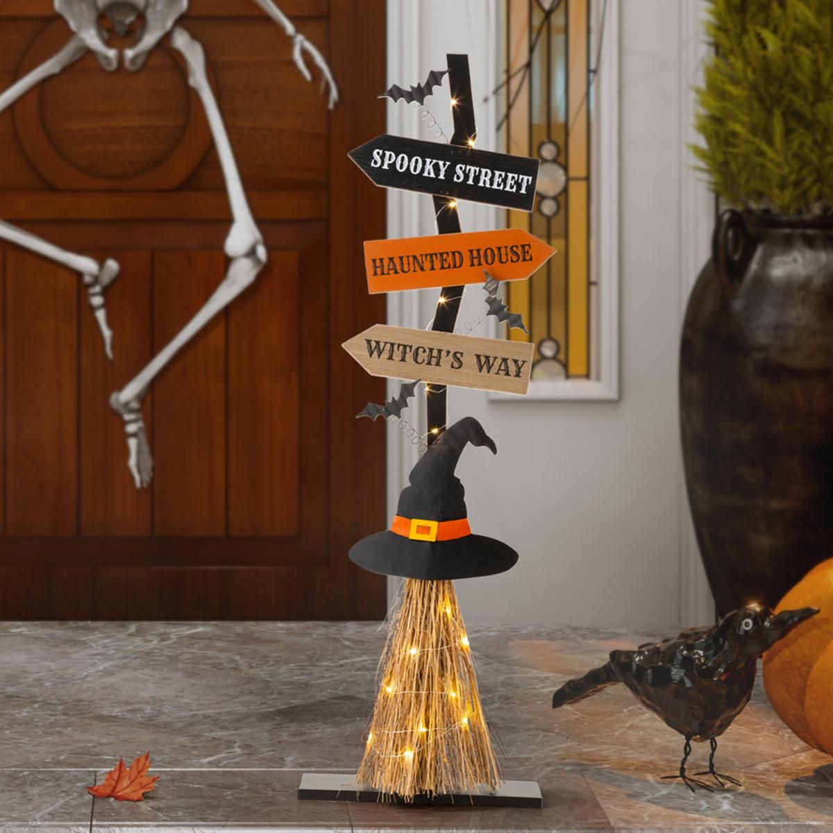 Glitzhome 42in.H Lighted Wooden Witch's Broom Porch Décor - 20648824 | HSN | HSN