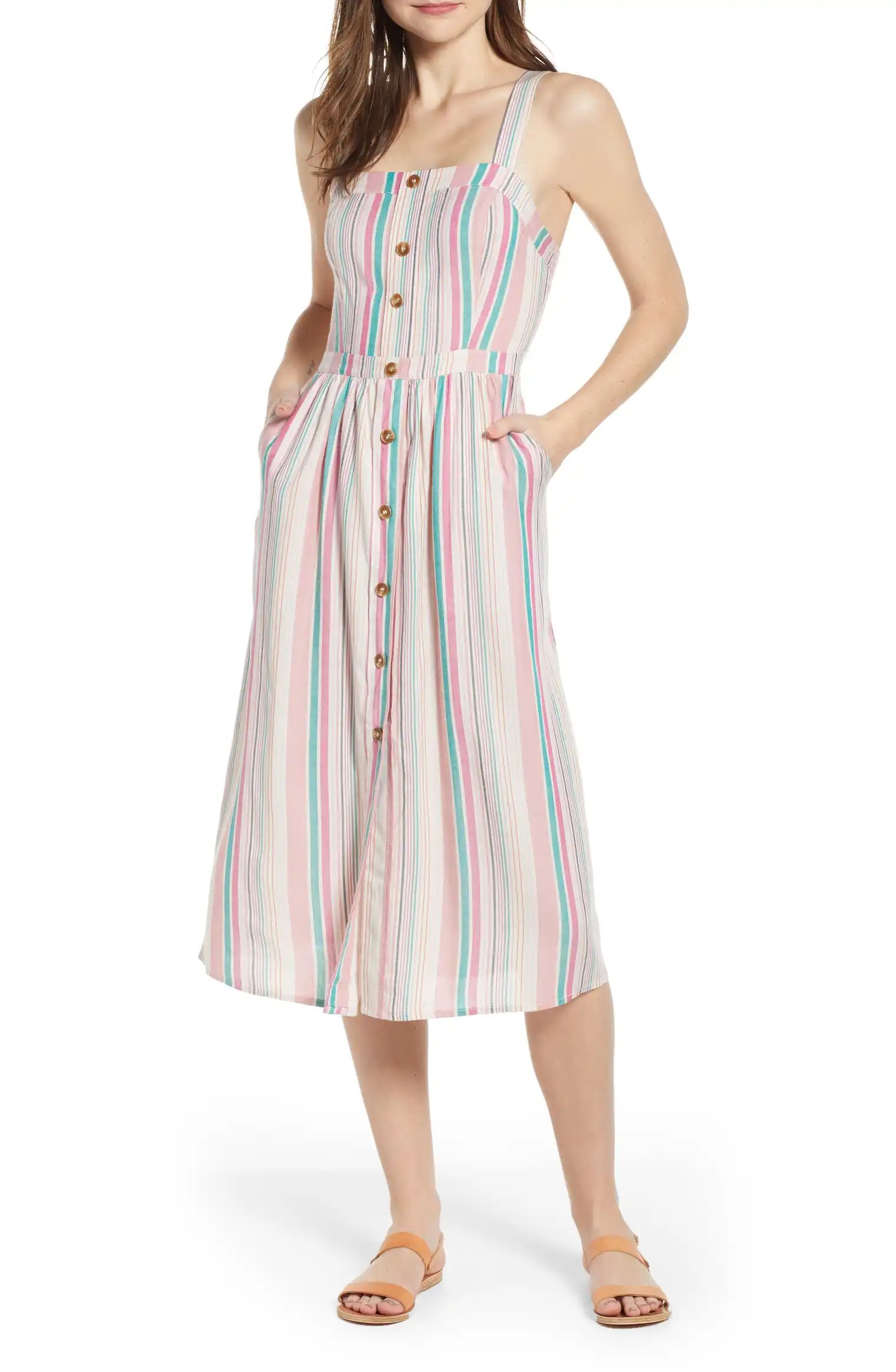 Stripe Button Front Midi Dress | Nordstrom