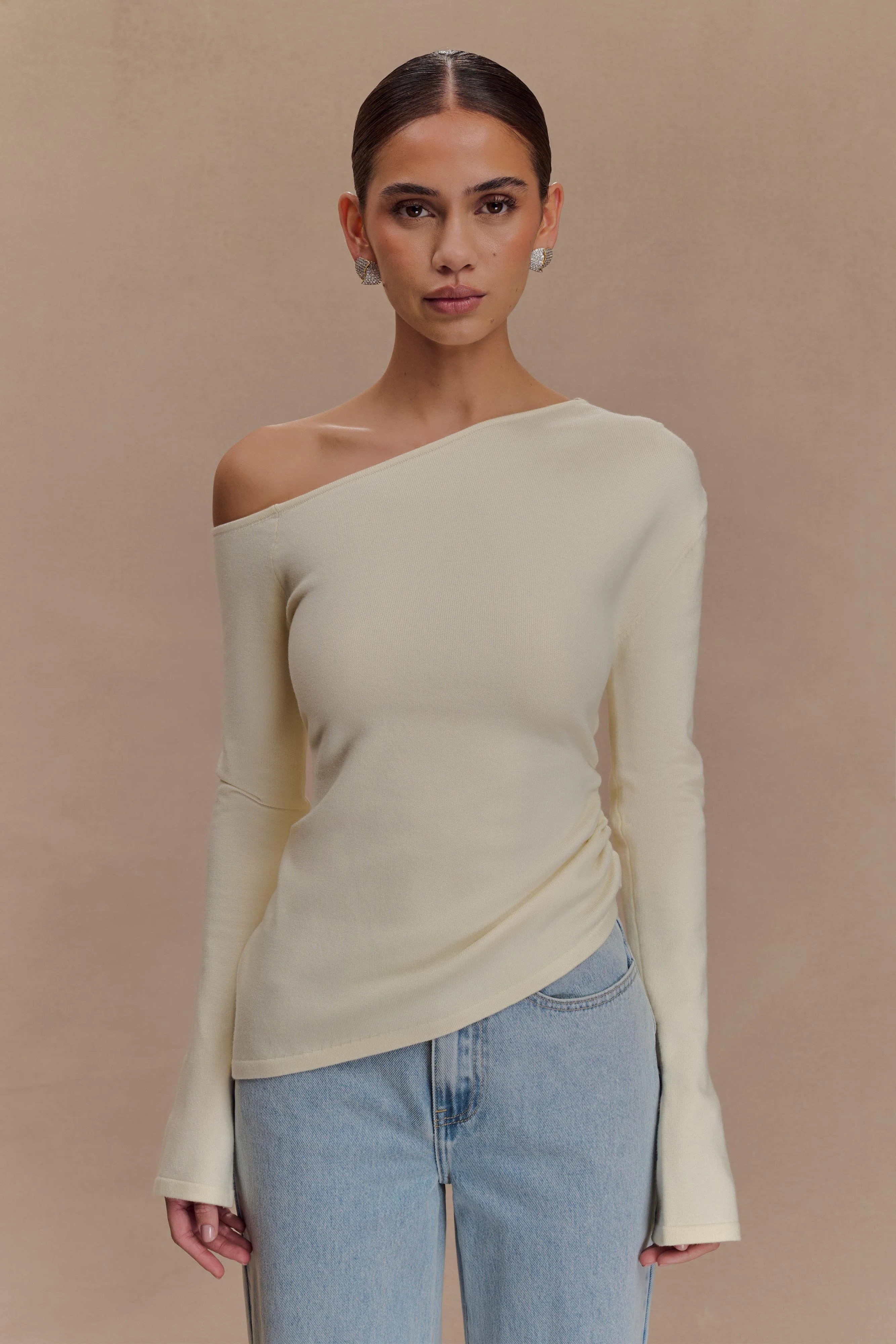 Miles Off Shoulder Knit Top - Ivory | Meshki (APAC)