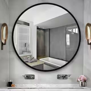 Medium Round Black Hooks Modern Mirror (23.62 in. H x 23.62 in. W) | The Home Depot