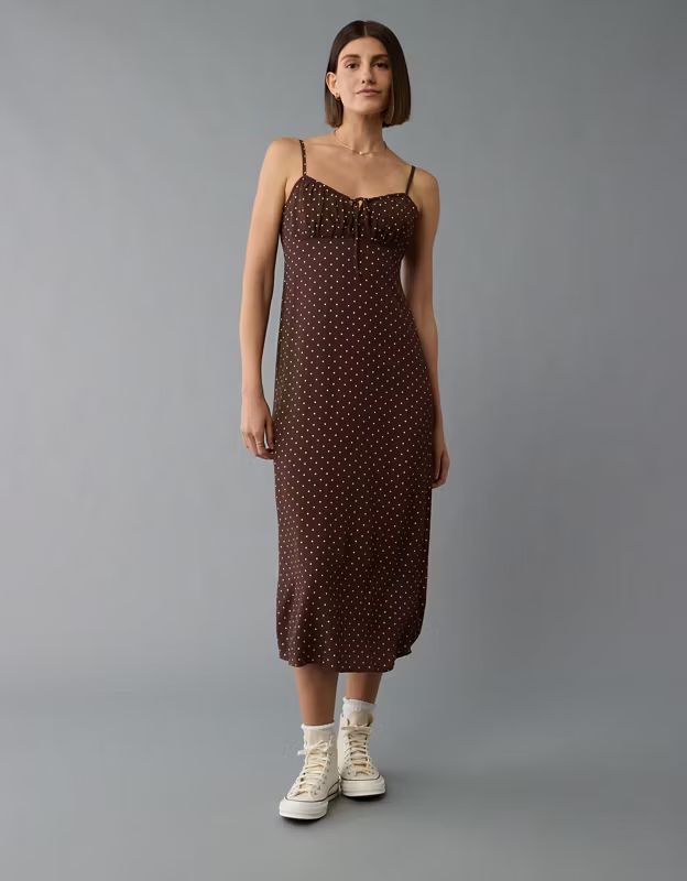 AE Ruched Slip Midi Dress | American Eagle Outfitters (US & CA)