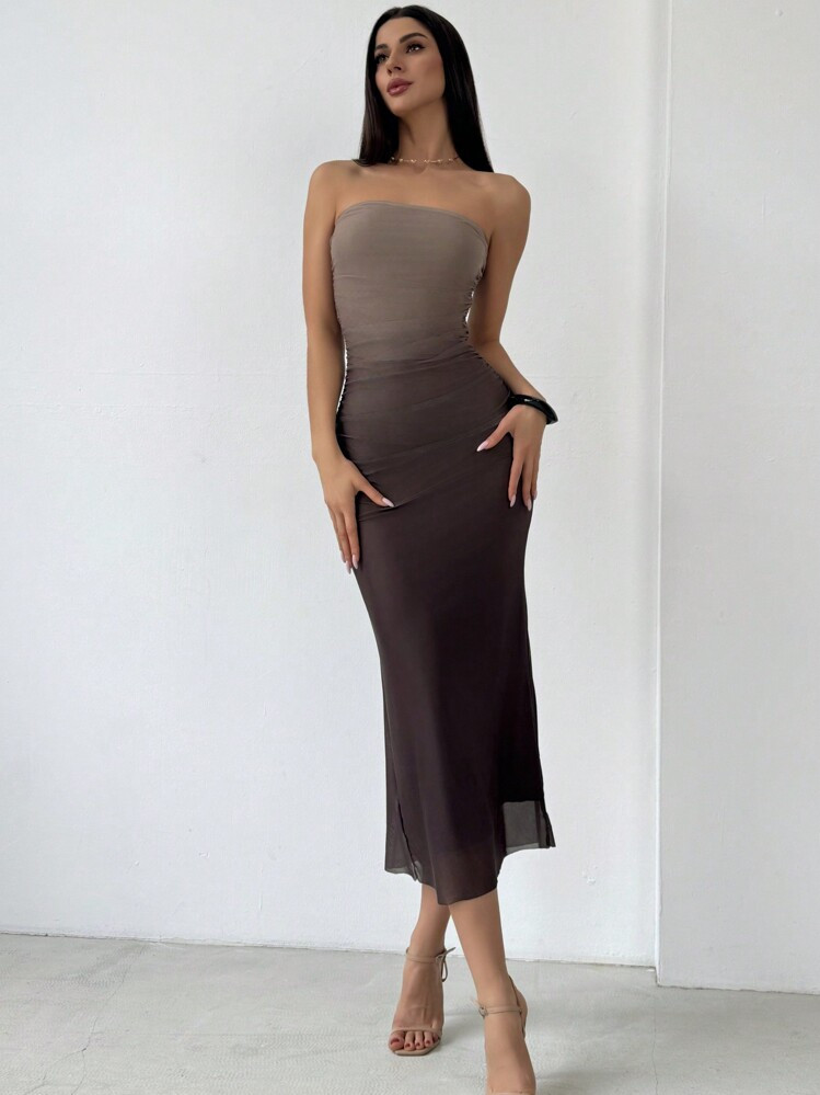 Aloruh American Style Gradient Mesh Strapless Bodycon Dress,Summer Dresses For Women,Tea Party Dress | SHEIN