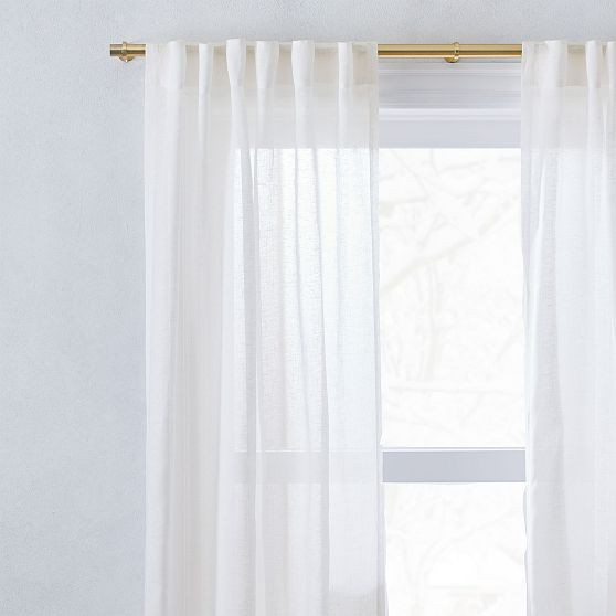 Sheer European Flax Linen Curtain, White, 48""x96 | West Elm (US)