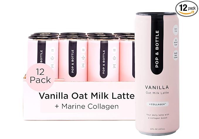 Pop & Bottle - Oat Milk Lattes with Collagen (from fish) |8 Fl Oz (Pack of 12) Vanilla | Marine (... | Amazon (US)