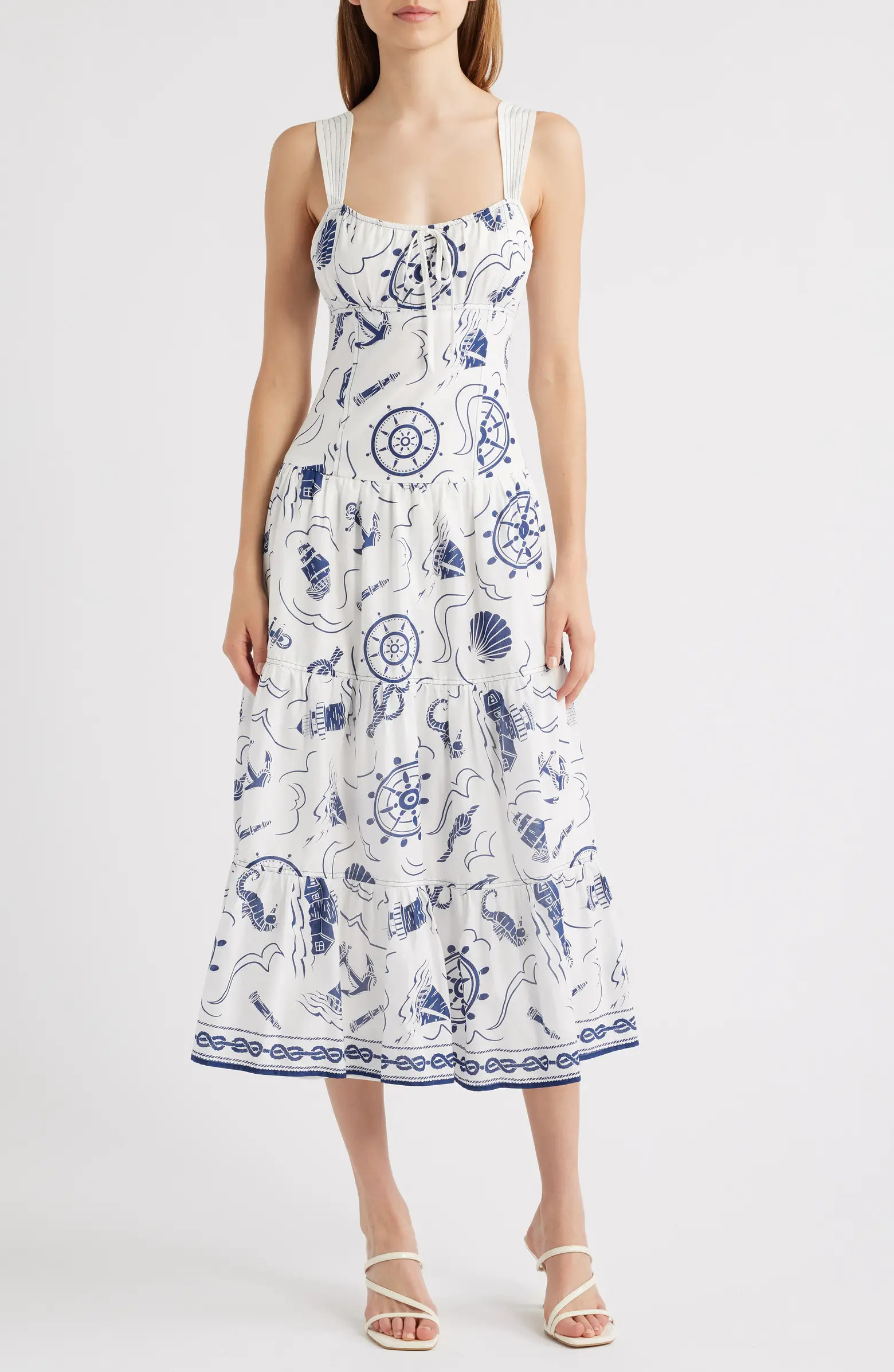 MOON RIVER Print Ruffle Hem Sleeveless Midi Dress | Nordstrom | Nordstrom