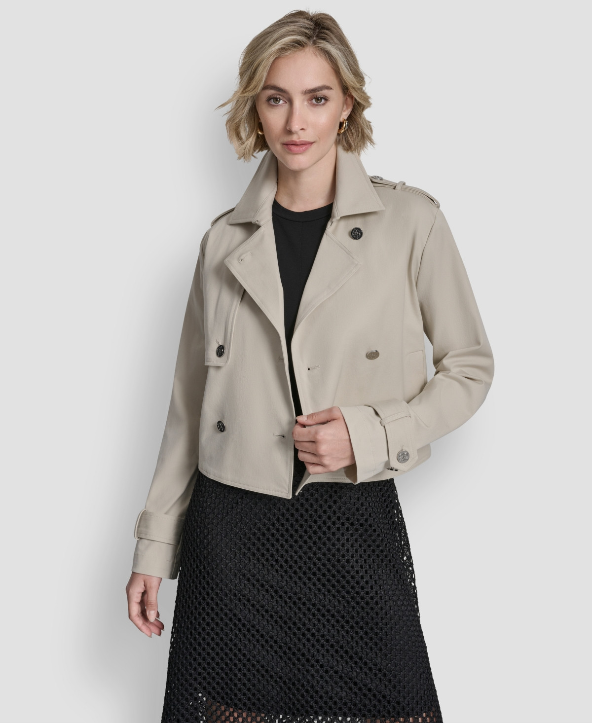 Dkny Women's Long-Sleeve Cropped Trench Coat - Ecru | Macy's