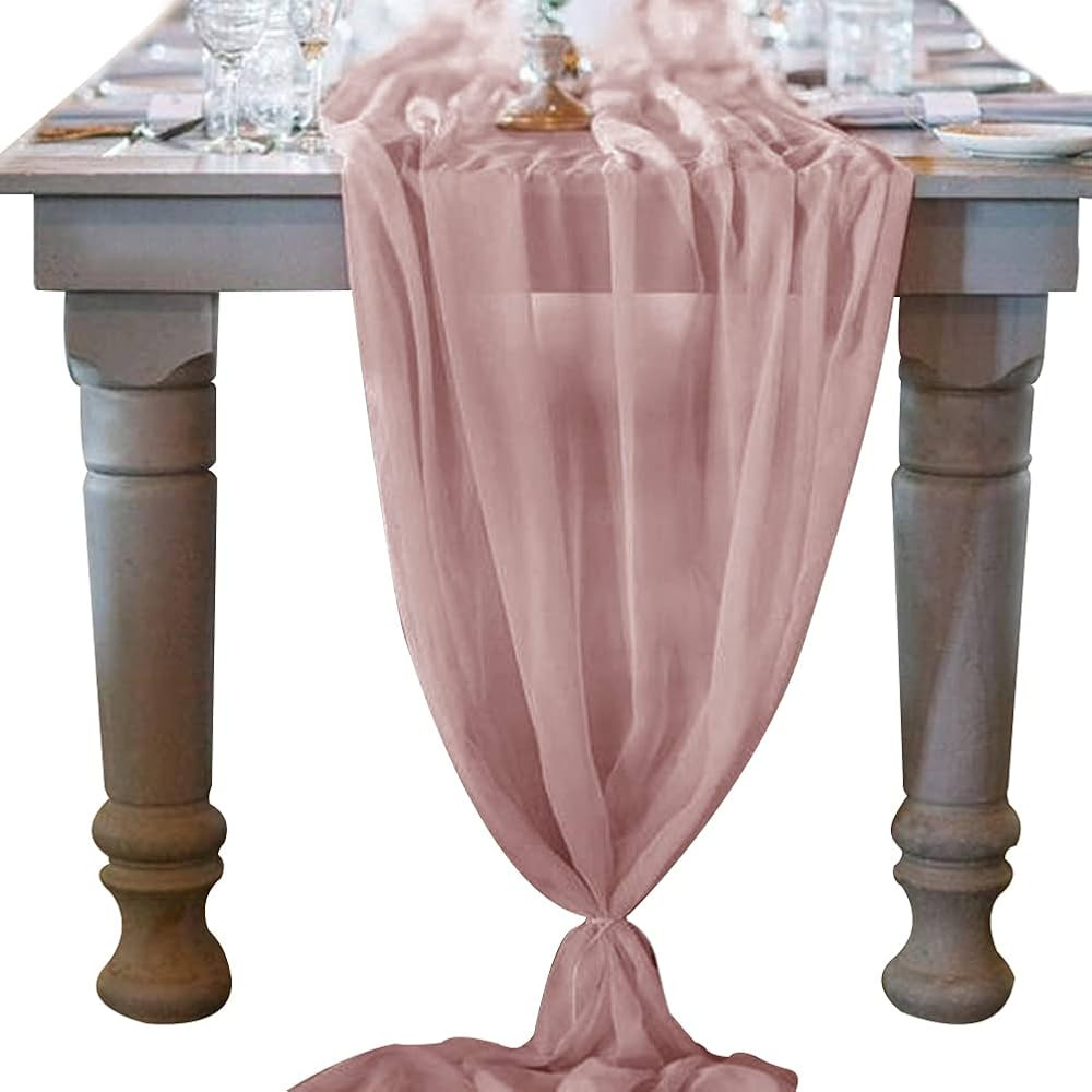 Socomi 10ft Dusty Rose Chiffon Table Runner 29x120 Inches Wedding Runner Sheer Thanksgiving Chris... | Amazon (US)