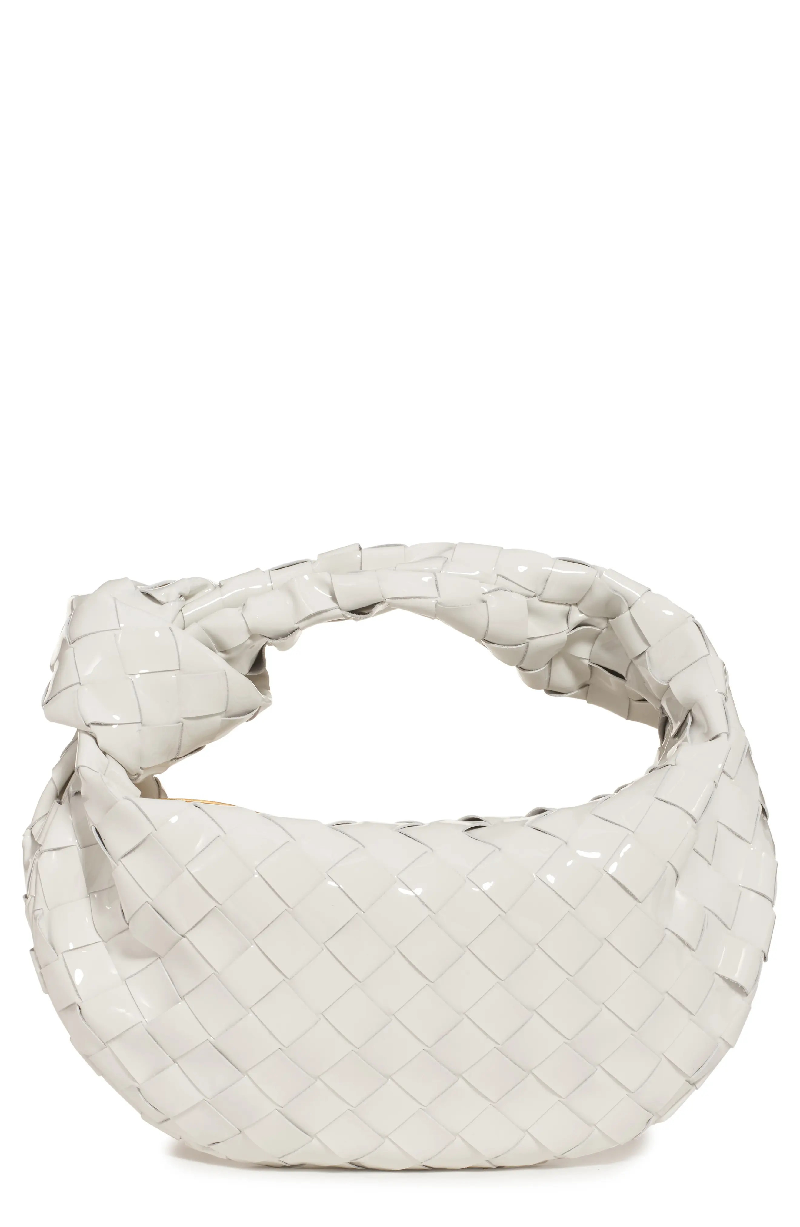 Bottega Veneta Mini Jodie Patent Leather Hobo in White Gold at Nordstrom | Nordstrom