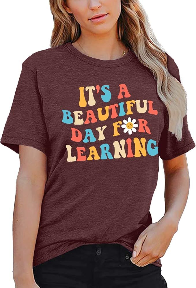 MAIHUN Women Teacher Life Shirt Teacher Gift Short Sleeve Shirts Its a Beautiful Day for Learning... | Amazon (US)