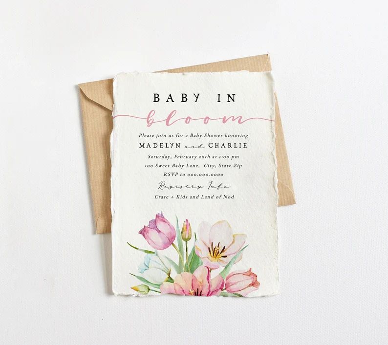 Baby in Bloom Tulip Spring Baby Shower Invitation, Spring Floral Baby Shower Digital Invite Templ... | Etsy (US)
