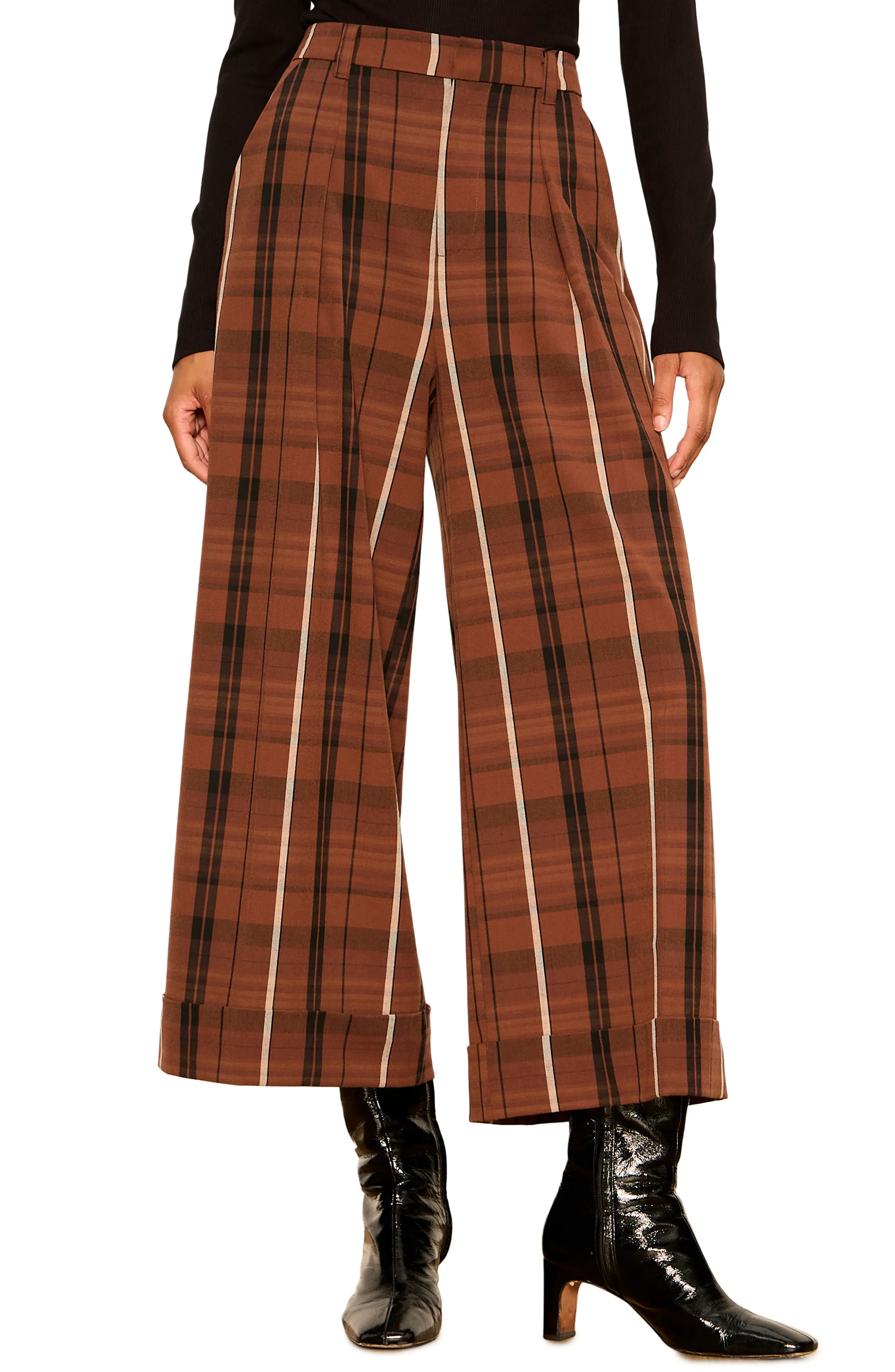 Sanctuary Terrace Plaid Crop Wide Leg Pants (Women) | Nordstrom | Nordstrom