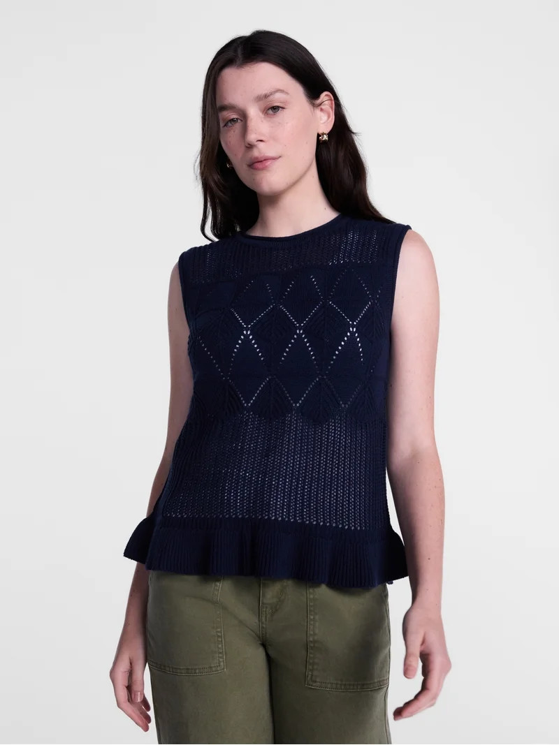 Scenario Women's Texture Peplum Tank Sweater, Lightweight, Sizes XS-XXXL | Walmart (US)