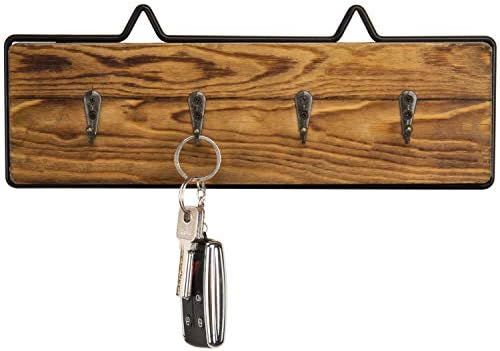 MyGift Rustic Burnt Wood Key Rack for Wall with Black Metal Frame, Wall-Mounted Entryway Storage ... | Amazon (US)