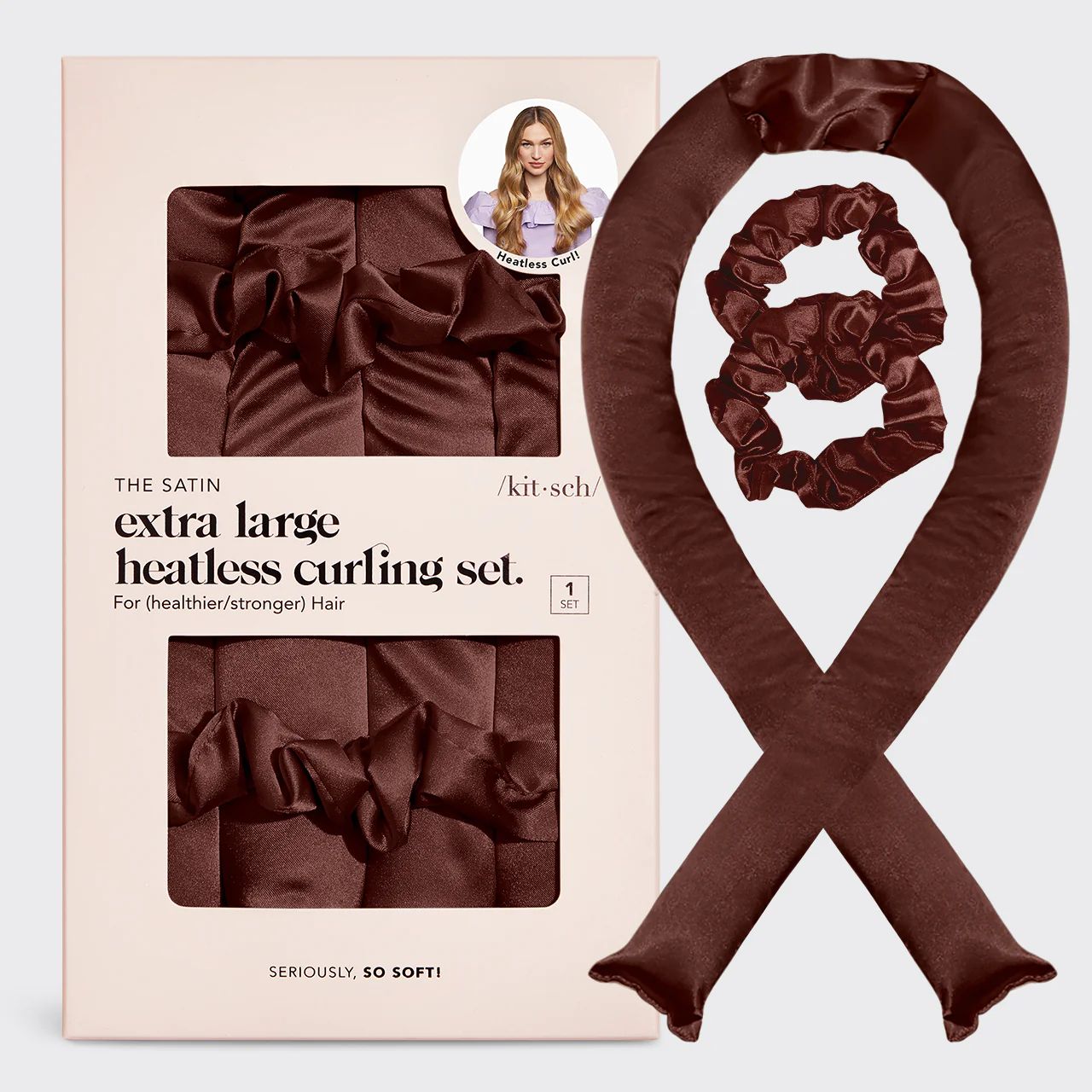 Elevate Your Style: XL Satin Heatless Curling Set in Chocolate | Kitsch