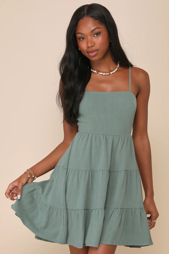 Make a Day of It Green Cutout Tiered Mini Dress | Lulus