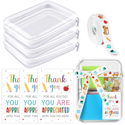 Ceenna 3 Sets Teacher Appreciation Gifts Box Clear Hard Zipper Case Container with 1 Rolls Ribbon and Thank You Cards for Gift Wrapping Teacher Appreciation Week Graduation Present | Amazon (US)