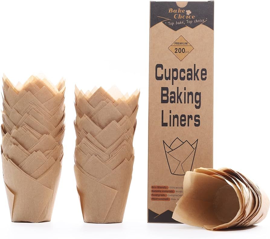 [Nordic Paper] 200pcs Natural Tulip Cupcake Liners for Baking Cups Unbleached EU Parchment paper ... | Amazon (US)