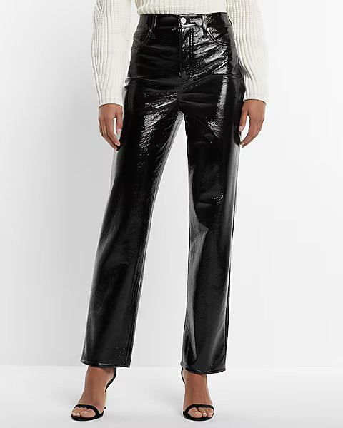 Super High Waisted Faux Patent Leather Modern Straight Pant | Express