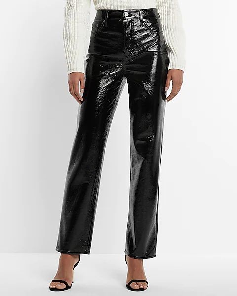 Super High Waisted Faux Patent Leather Modern Straight Pant | Express