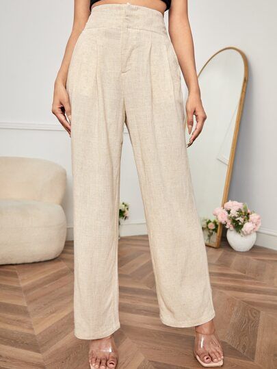 SHEIN PETITE High Waisted Solid Tailored Pants | SHEIN