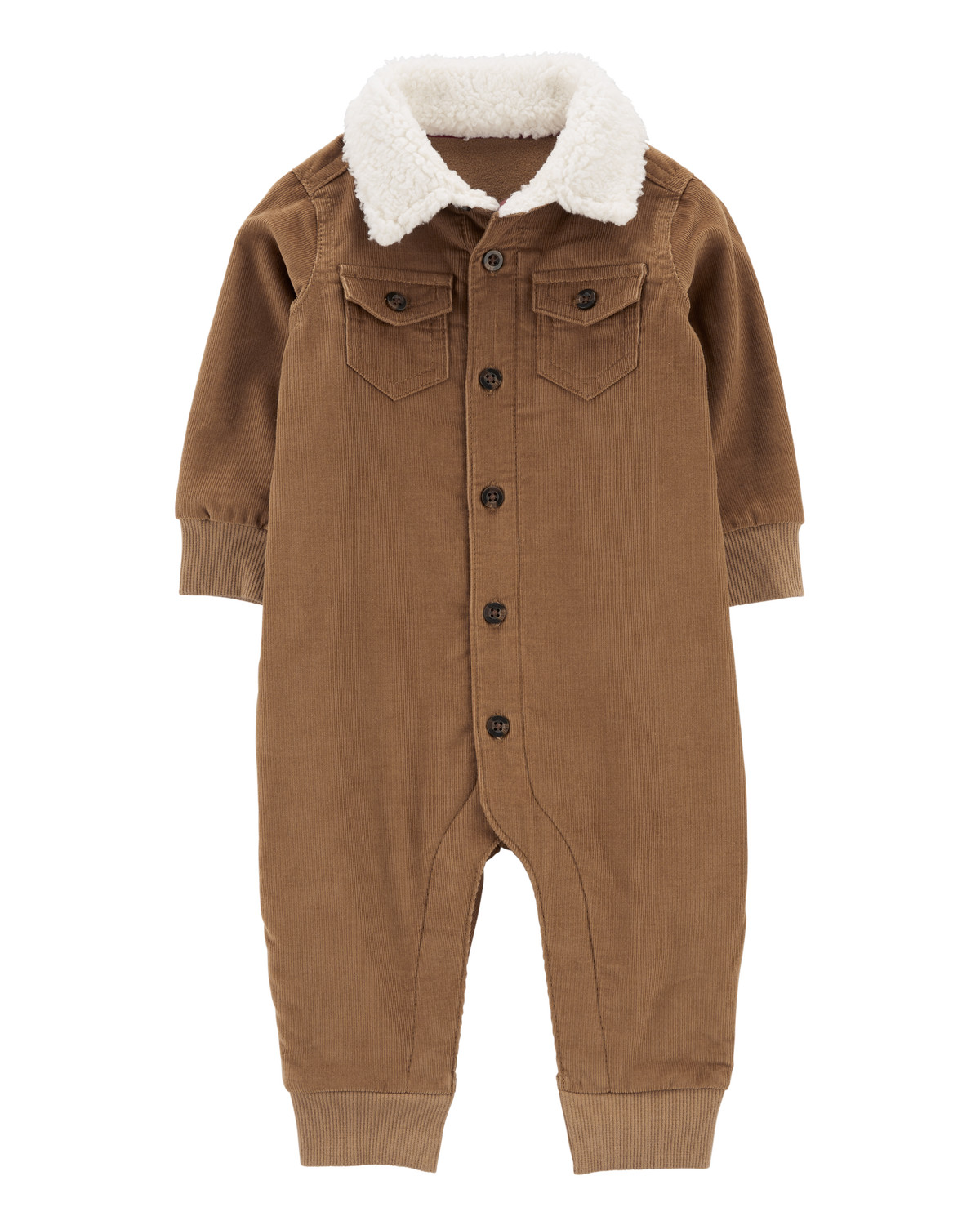 Baby Button-Front Corduroy Jumpsuit with Sherpa Collar | Carter's Inc