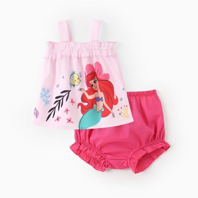 Disney Princess Baby 2pcs Ariel/Cinderella Floral Ruffled Smocked Sleeveless Top And Bloomer Shorts Outfit Set (Hot Pink, 3-6 Months) | Target