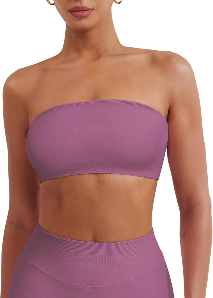 YEOREO Strapless Bandeau Sports Bra for Workout Seamless Tube Top Gym Padded Wireless Bra | Amazon (US)
