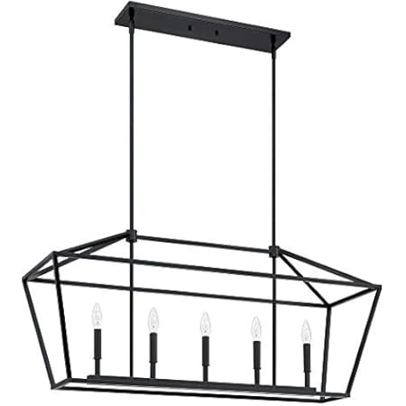 GZBtech 6-Light Rustic Linear Chandelier, 62.99'' Height Adjustable Farmhouse Black Kitchen Island P | Amazon (US)