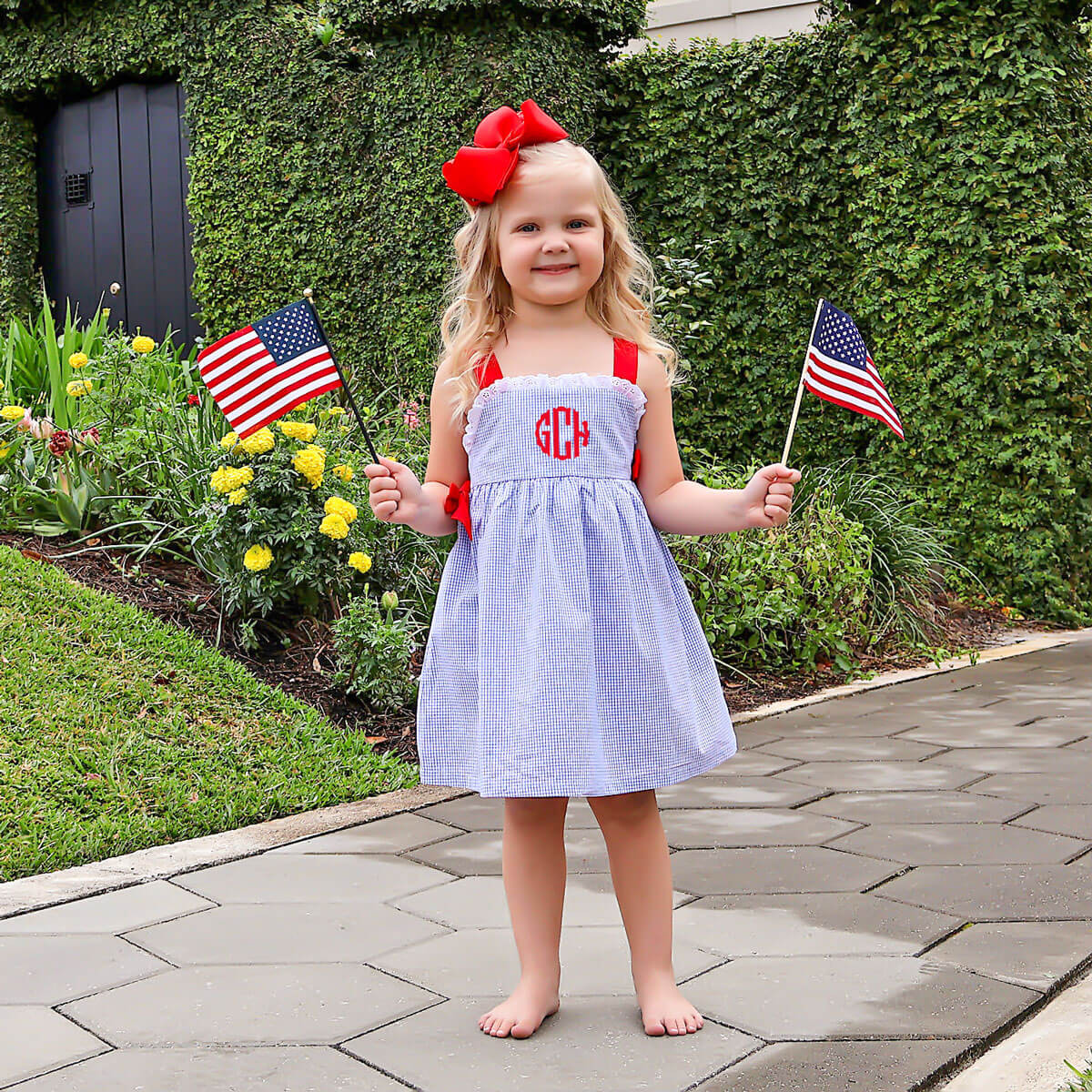 Royal Gingham Lace Trim Red Side Tie Bow Dress | Classic Whimsy