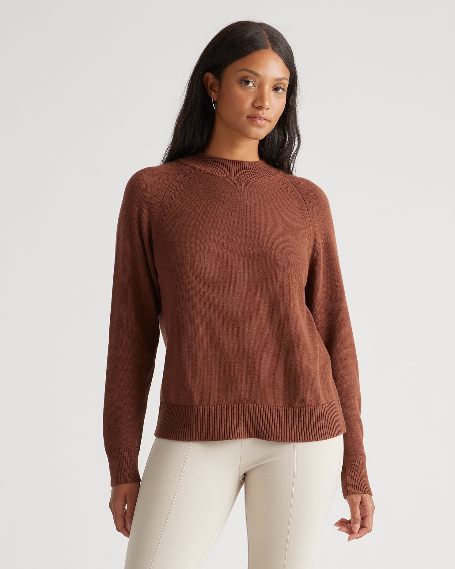 Quince | Women's Mock Neck Sweater in Cappuccino, Size Medium, Organic Cotton | Quince