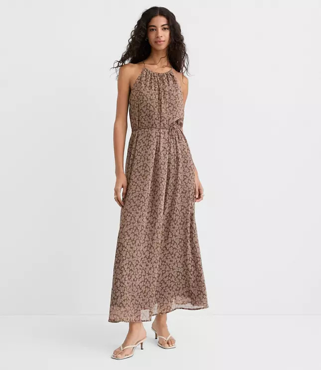 Floral Tucked Maxi Halter Dress | LOFT