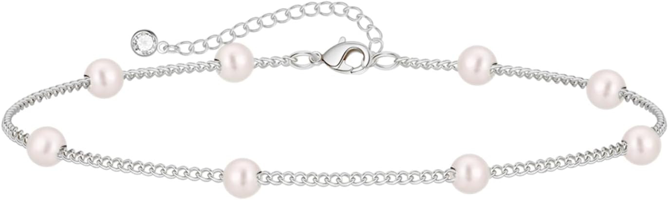 Gold/Silver Pearl Bracelets for Women Dainty Pearls Beaded Chain Tiny Pearls link Chain Cute Simp... | Amazon (US)