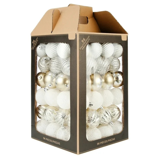 Holiday Time Champagne & White Shatterproof Christmas Tree Ornaments, 96 Count - Walmart.com | Walmart (US)