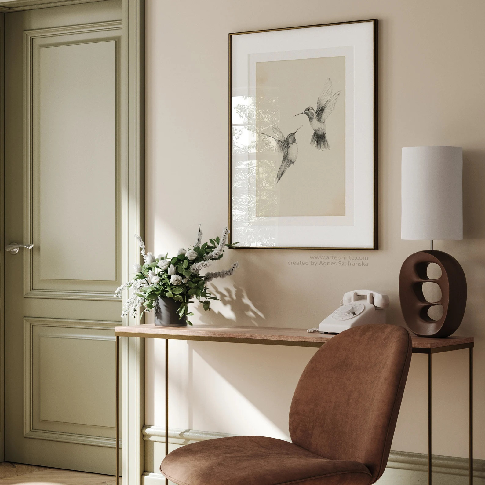 Hummingbirds Sketch, Vintage Style Pencil Drawing Art Print, Bird Illustration, Creamy Gray Sketc... | Etsy (US)